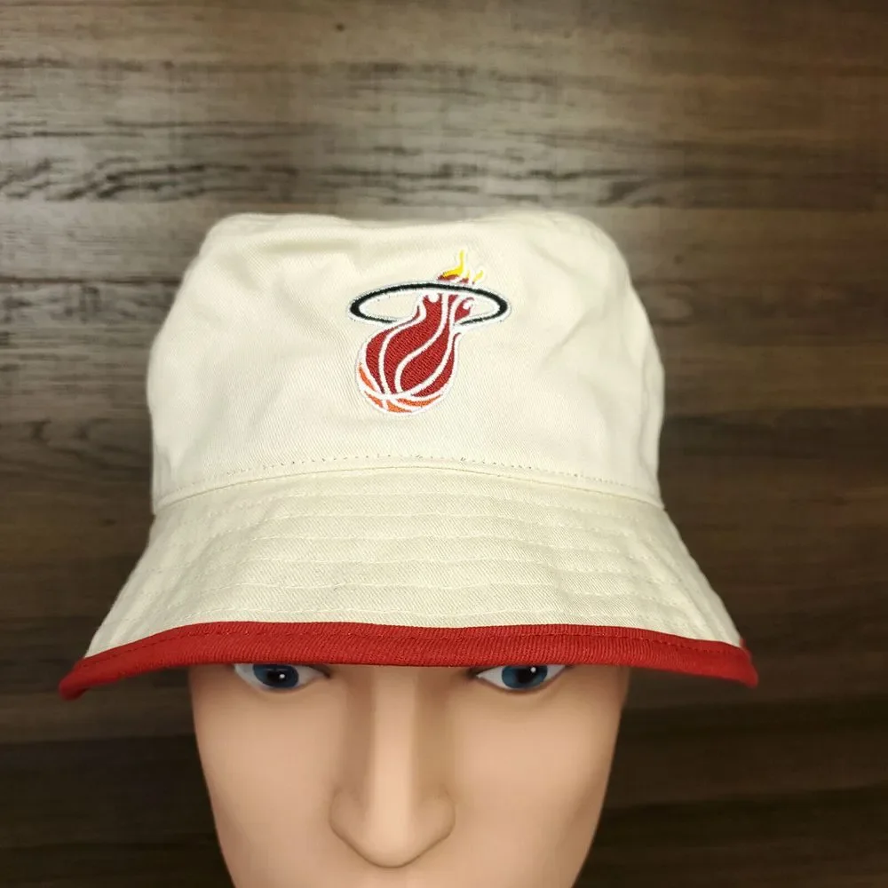 Miami Heat‎ Mitchell & Ness NBA Bucket Hat L Large 7 1/4 Cream Red Edge Cap New